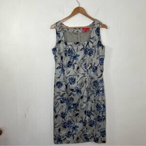 LAVIA 18 Gray Blue Floral Print Scoop Neck Dress Size M